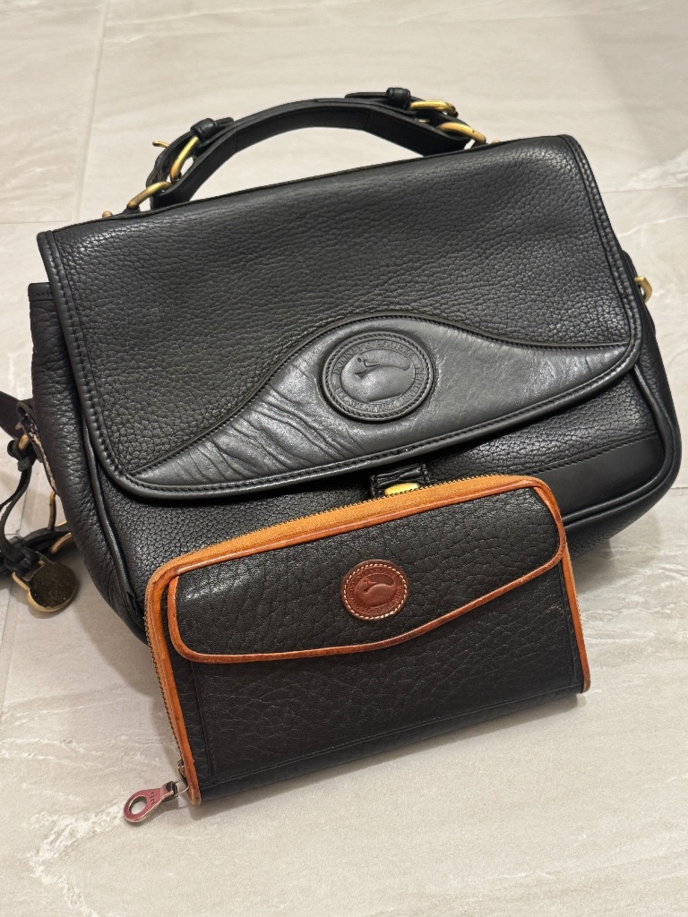 Vintage Dooney & Bourke All Weather Leather Bag Wallet Set 90s